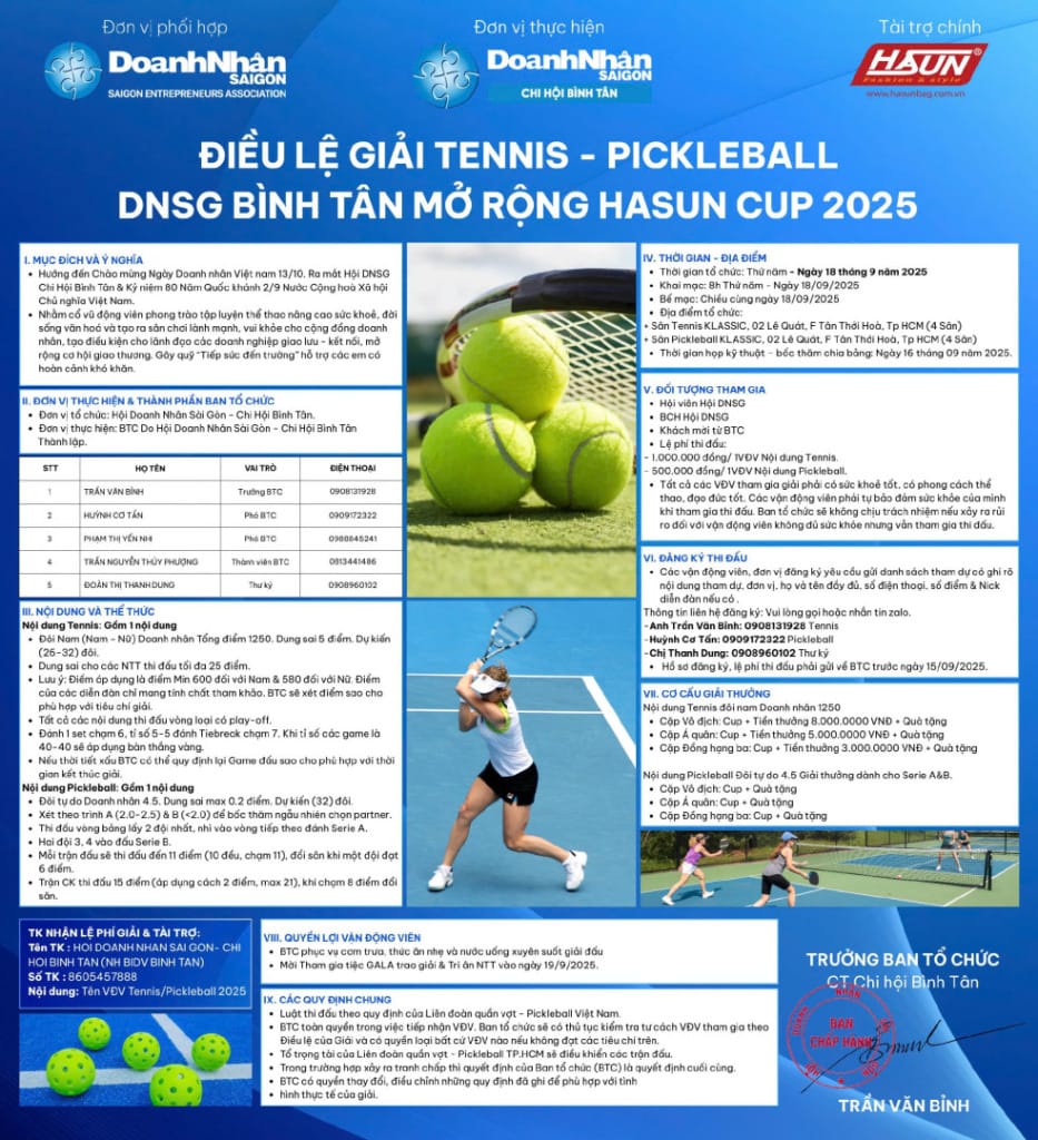 GIẢI TENNIS-PICK DNSG BÌNH TÂN HASUN CUP 2025 1 PICK 2 DNSG